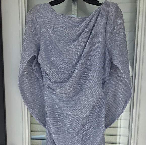 $258 Betsy & Adam Elaine" Long Metallic Crinkle Cowl Neck Dress Sz 8 NWT Wedding - Picture 6 of 12